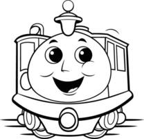 noir et blanc dessin animé illustration de marrant vapeur train personnage pour coloration livre vecteur