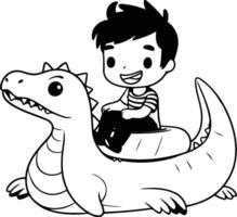 mignonne peu garçon séance sur gros crocodile. vecteur