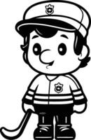 mignonne dessin animé capitaine avec le hockey bâton et casquette. vecteur