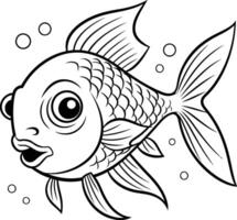 noir et blanc dessin animé illustration de mignonne poisson pour coloration livre vecteur