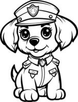 noir et blanc dessin animé illustration de mignonne chiot police chien animal personnage pour coloration livre vecteur