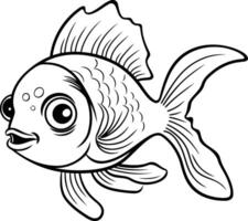 noir et blanc dessin animé illustration de mignonne poisson animal personnage pour coloration livre vecteur