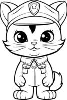 noir et blanc dessin animé illustration de chat police officier personnage coloration livre vecteur