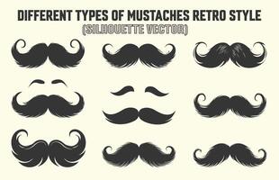 une noir Couleur silhouette gentleman, branché ou salon de coiffure symbole moustache Icônes, moustache silhouette collection. vecteur