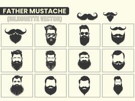 une noir Couleur silhouette gentleman, branché ou salon de coiffure symbole moustache Icônes, moustache silhouette collection. vecteur