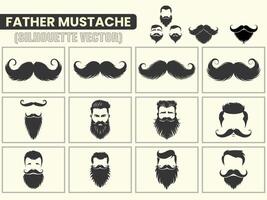 une noir Couleur silhouette gentleman, branché ou salon de coiffure symbole moustache Icônes, moustache silhouette collection. vecteur