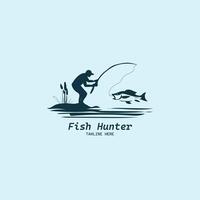 une homme pêche logo avec contagieux poisson sur le bas, logo modèle vecteur