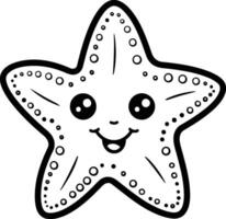 étoile de mer kawaii dessin animé illustration graphique conception noir et blanc vecteur