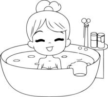 mignonne peu fille prise une une baignoire dans dessin animé style. vecteur