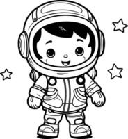 coloration livre pour les enfants astronaute garçon dans scaphandre avec étoile vecteur