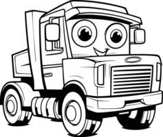 noir et blanc dessin animé illustration de marrant un camion personnage pour coloration livre vecteur