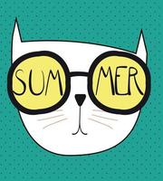 bonjour fond d'été avec un chat dessiné à la main drôle. illustration vectorielle vecteur