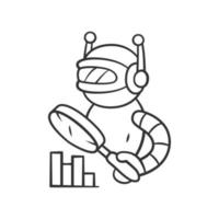 icône linéaire de bot de surveillance. apprentissage automatique. intelligence artificielle. robot internet avec loupe. illustration de la ligne mince. symbole de contour. dessin de contour isolé de vecteur. trait modifiable vecteur