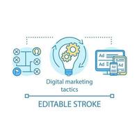 icône de concept de tactique de marketing numérique. illustration de ligne mince d'idée de stratégie de publicité en ligne. la promotion du produit. technologies numériques. dessin de contour isolé de vecteur. trait modifiable vecteur