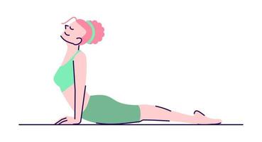 femme pratiquant urdhva mukha svanasana exercice télévision vector illustration. pratique du yoga. fille faisant face vers le haut chien pose personnage de dessin animé isolé avec des éléments de contour sur fond blanc