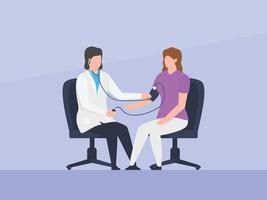 femme médecin vérifier la tension artérielle s'asseoir ensemble pour consultation avec un style plat simple
