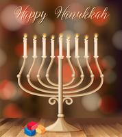 Modèle de carte Happy Hanukkah avec bougeoir avec lumières vecteur