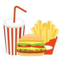 fast food set hamburger frites et boisson gazeuse vecteur