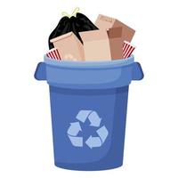 poubelle bleue recycler la poubelle en plastique et la boîte à papier vecteur