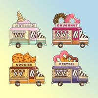 vecteur nourriture un camion collection dessin animé la glace crème bretzel dougnut Pizza icône illustration