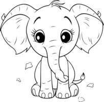 mignonne bébé l'éléphant. coloration livre pour les enfants vecteur