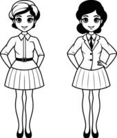 Jeune magnifique femmes dans école uniforme illustration graphique conception illustration graphique conception vecteur