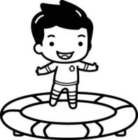 mignonne garçon sauter sur trampoline - illustration vecteur