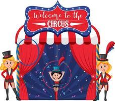 bienvenue à la bannière du cirque avec des filles magiciennes vecteur