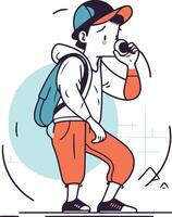 illustration de une Jeune homme dans tenue de sport avec une microphone. vecteur