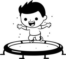 garçon sauter sur trampoline - mignonne dessin animé illustration vecteur