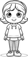 coloration page contour de une mignonne peu fille dessin animé personnage vecteur