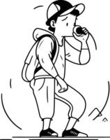 illustration de une Jeune homme dans tenue de sport avec une microphone. vecteur