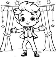noir et blanc dessin animé illustration de enfant garçon cirque personnage coloration livre vecteur
