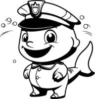noir et blanc dessin animé illustration de mignonne peu pirate capitaine personnage coloration livre vecteur