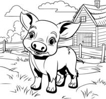 mignonne dessin animé porc sur le ferme pour coloration livre. vecteur