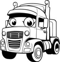 noir et blanc dessin animé un camion illustration pour coloration livre ou page vecteur