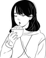illustration de une Jeune femme en buvant une tasse de café ou thé vecteur