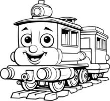 noir et blanc dessin animé illustration de une vapeur train mascotte personnage vecteur