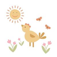 mignonne printemps illustration avec poussin. blanc Contexte. . vecteur