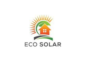 minimaliste éco solaire énergie logo. moderne vert énergie solaire logo logo. maison, feuille, Soleil logo vecteur