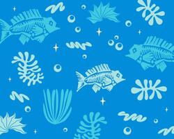 Marin la vie modèle turquoise Contexte poisson, corail illustration art impression en tissu textile vêtements modifiable vecteur