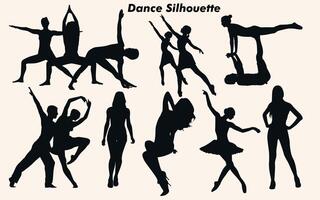 Danse icône garçon et fille les enfants dansant rue Danse silhouette illustration. groupe gens dansant silhouette ensemble vecteur