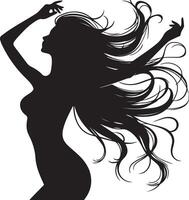 silhouette de magnifique fille dans profil avec longue cheveux vecteur