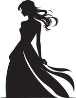silhouette de magnifique fille dans profil avec longue cheveux vecteur