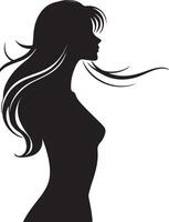 silhouette de magnifique fille dans profil avec longue cheveux vecteur