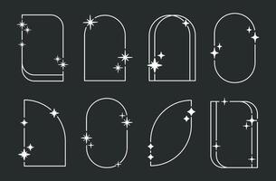 moderne contour y2k cadres. branché y2k esthétique cadres, minimaliste abstrait cambre formes avec étoiles et scintille plat illustration ensemble. géométrique cadres collection vecteur