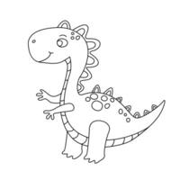 charmant illustration de une mignonne dinosaure dans une main tiré griffonnage style. amical et espiègle conception pour coloration. vecteur