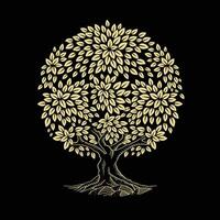d'or arbre avec feuilles et branches formant une cercle vecteur