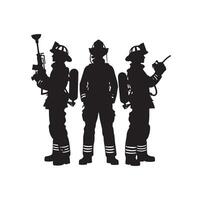 sapeurs pompiers groupe pose silhouette illustration vecteur