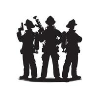 sapeurs pompiers groupe pose silhouette illustration vecteur